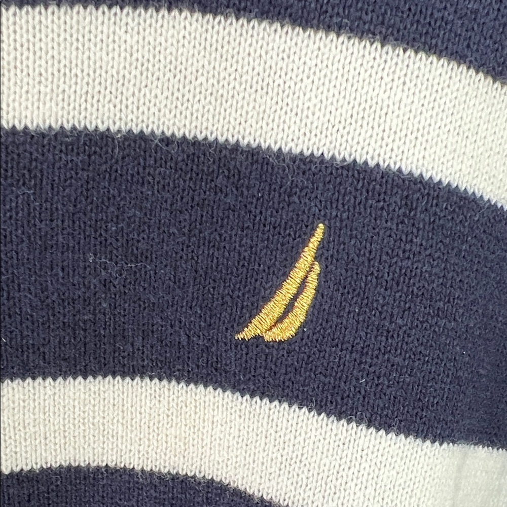 Nautica Navy and White Striped Crewneck Henley Sweater NWT - Picture 4 of 12